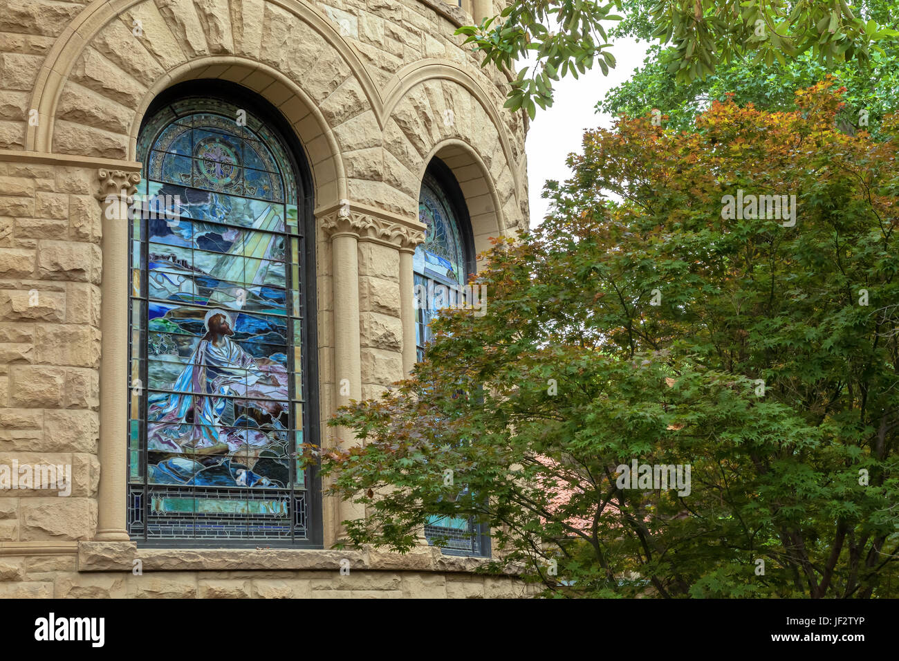 The stainedglass windows of the Stanford University chapel in Palo Alto, CA, USA Stock Photo