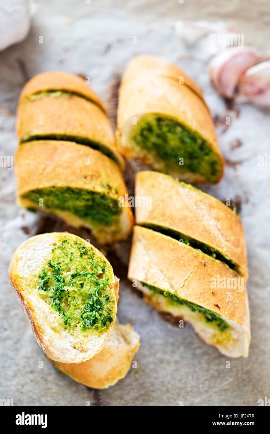 Garlic bread with parsley butter Stock Photo Alamy