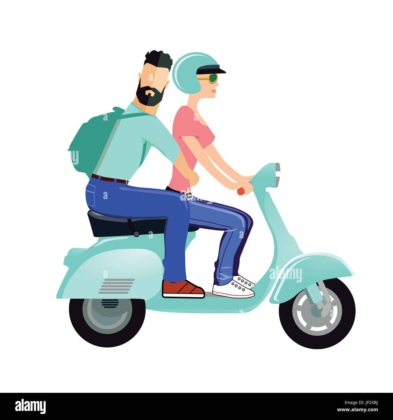 A man and a woman are riding a scooter Stock Photo