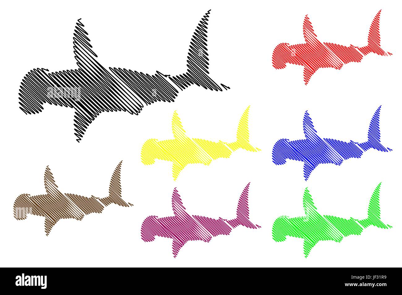 Shark hammerhead silhouette vector, silhouette fish, Stock Vector