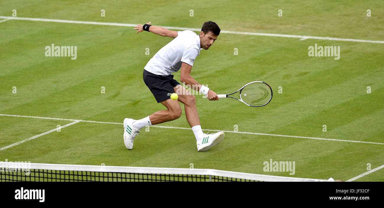 Novak Djokovic of Serbia in action at the Aegon International Eastbourne tennis tournament at Devonshire Park , Eastbourne Sussex UK . 28 Jun 2017 Stock Photo