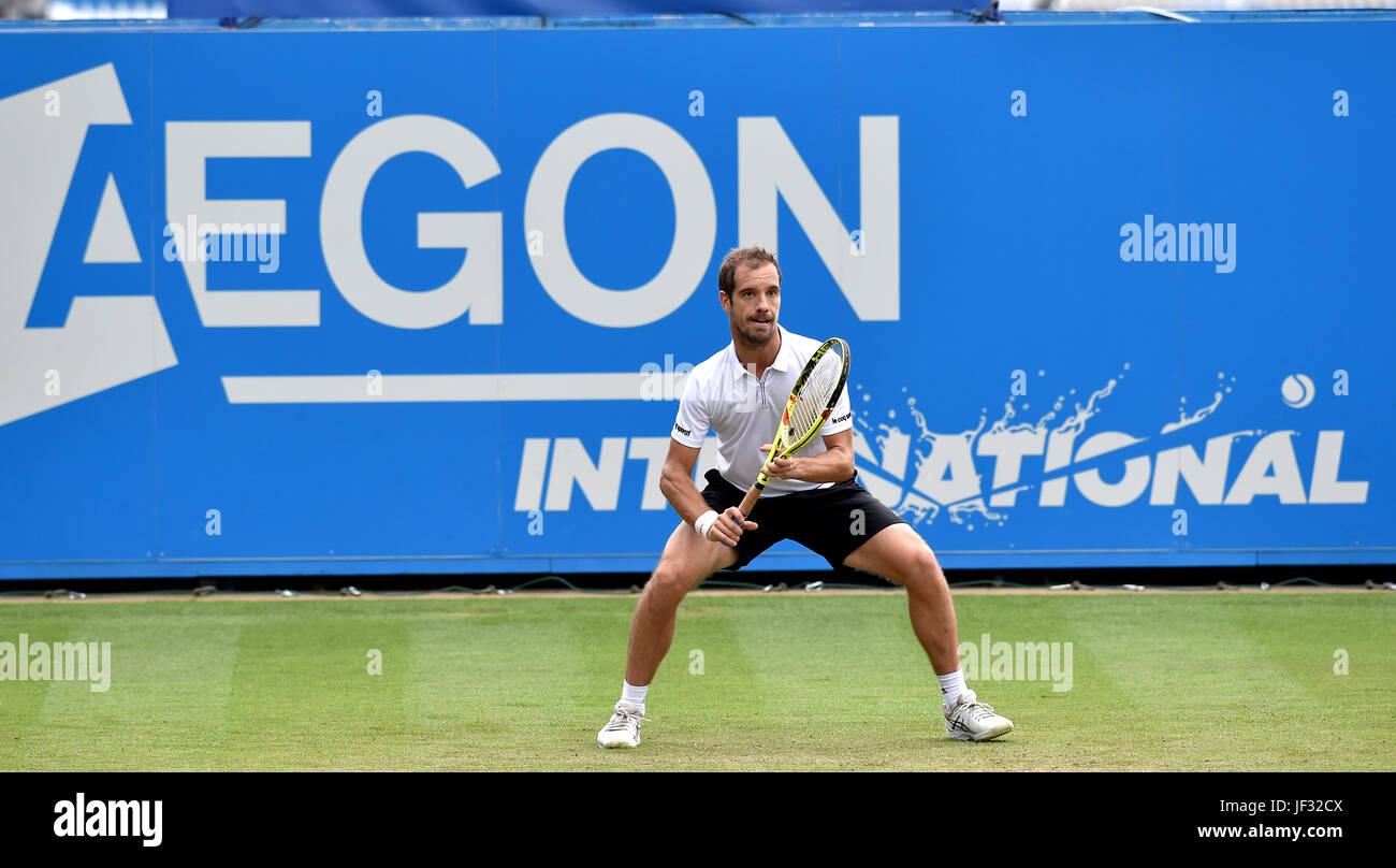 Richard Gasquet of France in action at the Aegon International Eastbourne tennis tournament at Devonshire Park , Eastbourne Sussex UK . 28 Jun 2017 Stock Photo
