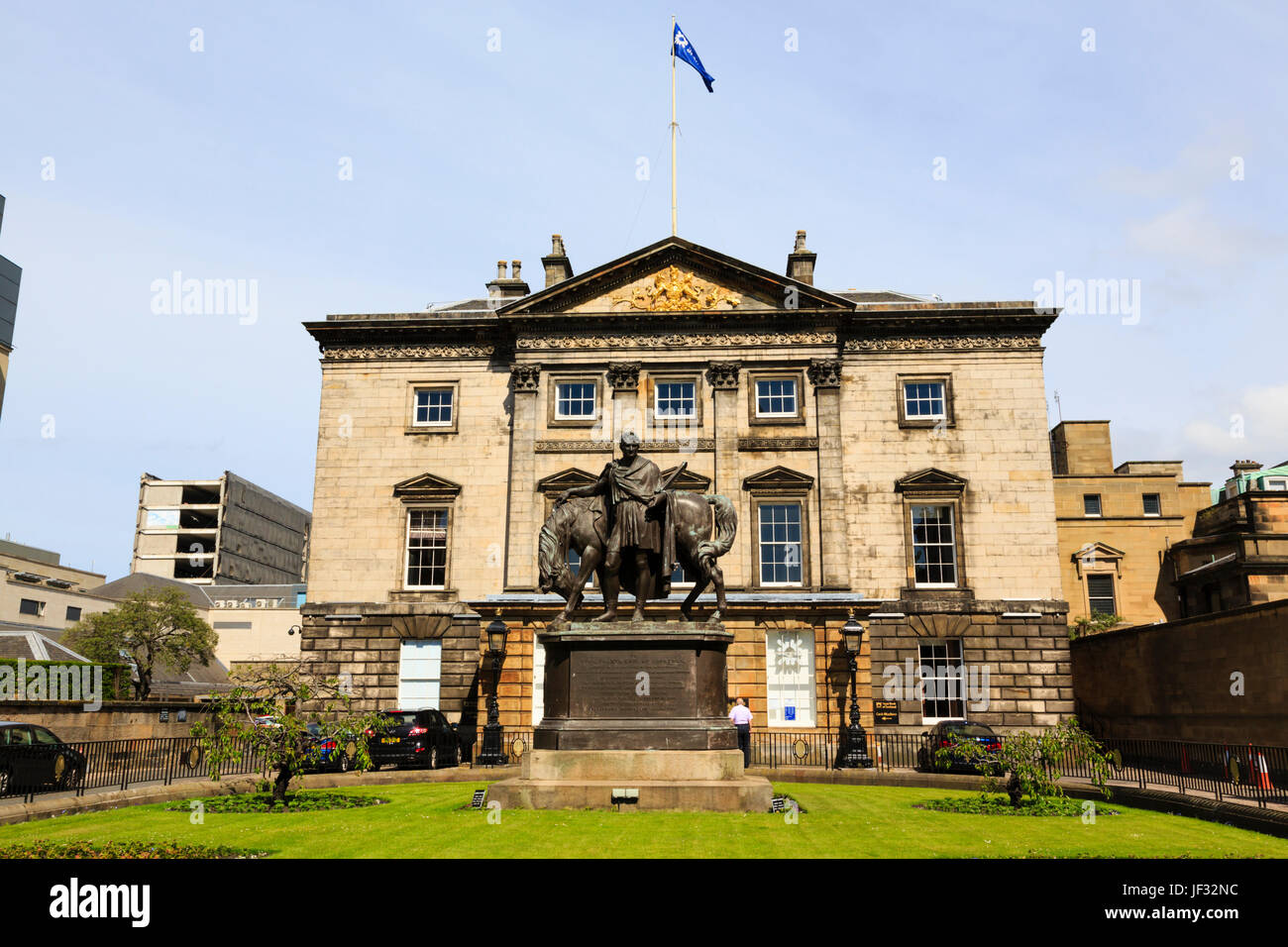 Royal Bank of Scotland, with statue of General Iohn John Hope, 4th Earl of Hopetoun. Edinburgh, Scotland. Stock Photo