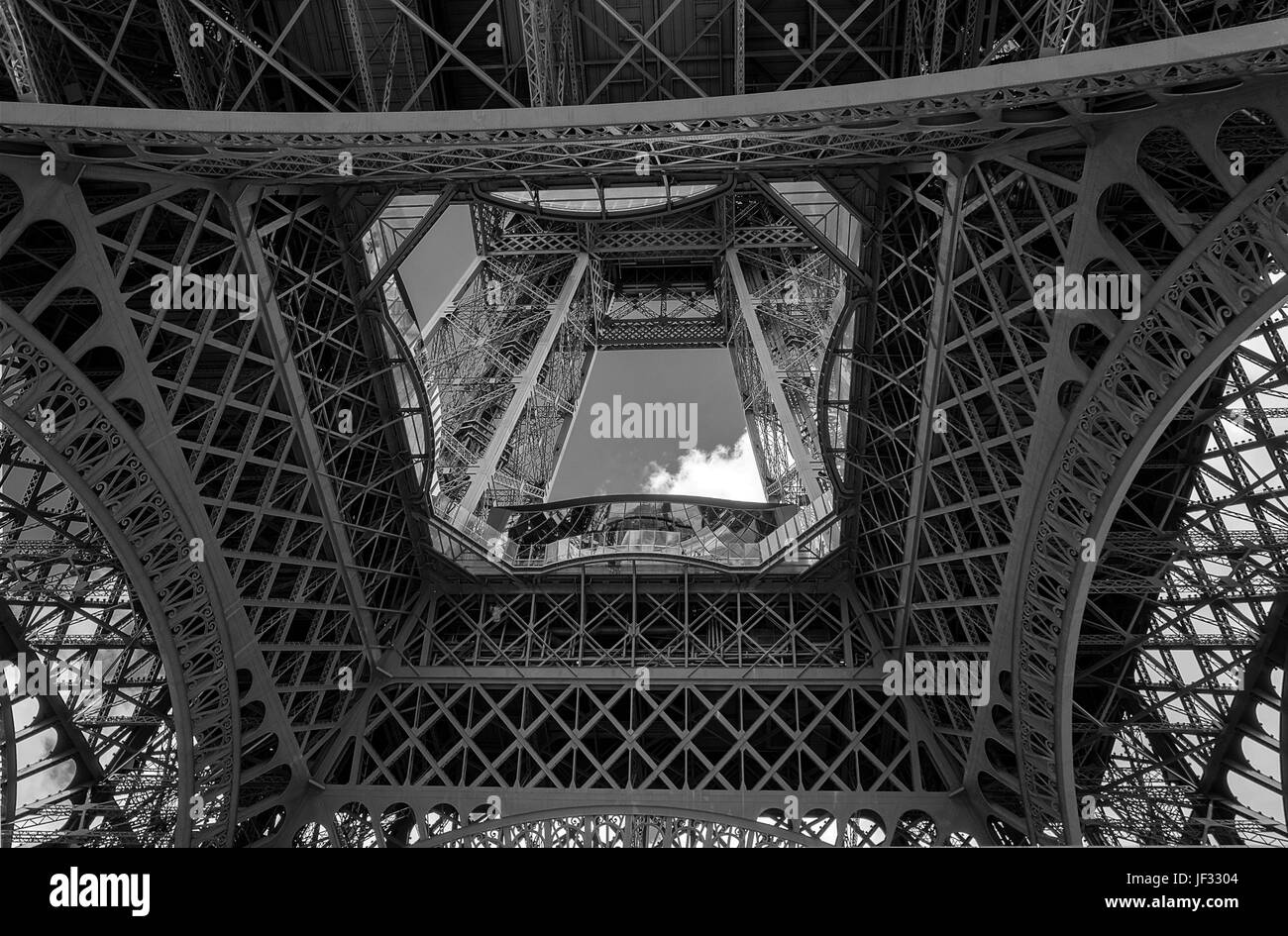 Tour Eiffel view from bottom - Black and white Stock Photo