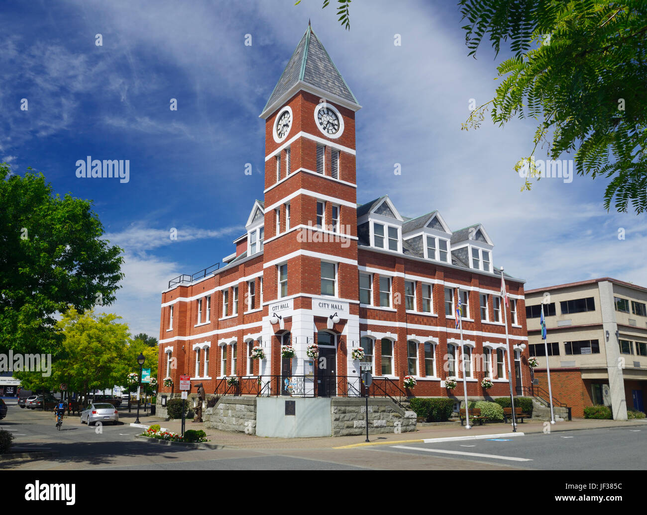 City Hall building in downtown Duncan, Cowichan Valley, Vancouver Island, British Columbia, Canada 2017. Stock Photo