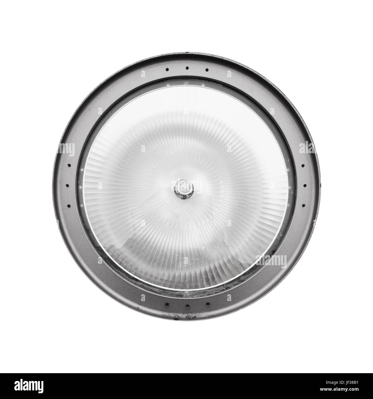 Round outdoor light in gray hood isolated on white background Stock