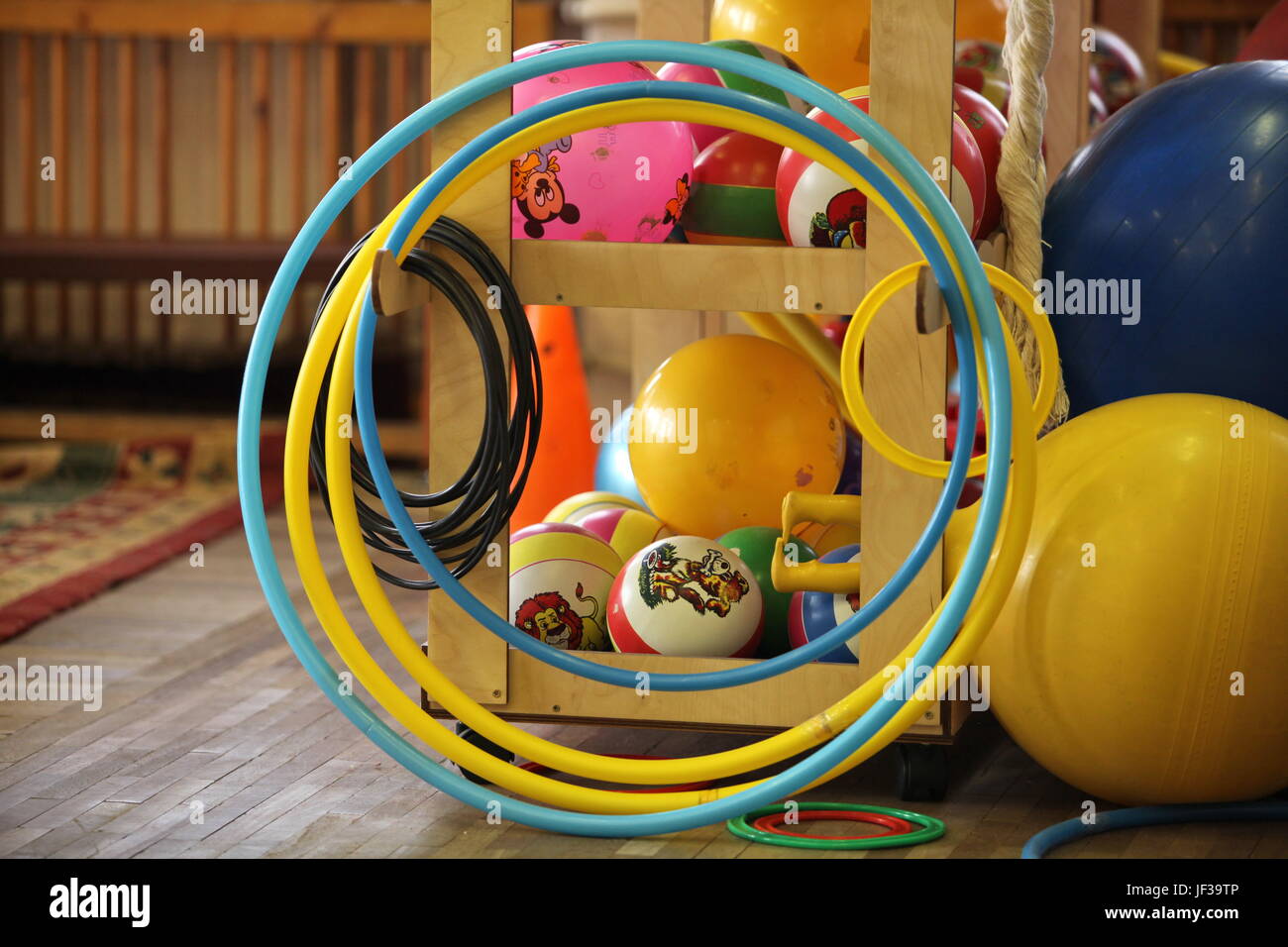 Hoops ball sports equipment in the gymnastics hall Stock Photo Alamy