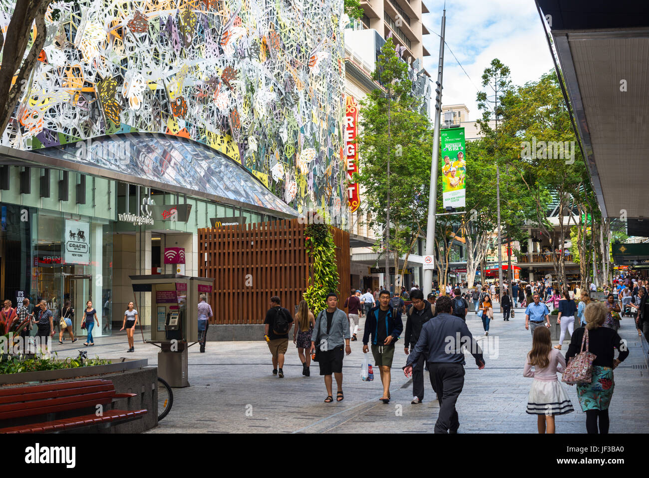 Busy shopping street (Queens street) in city centre of Brisbane