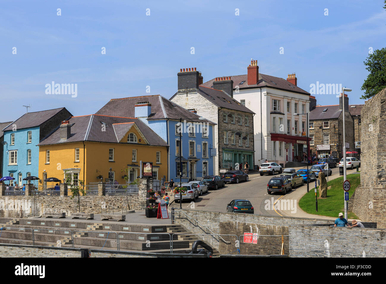 Cardigan, Ceredigion, Wales: the main street and wharf from across the River Teifi. Stock Photo