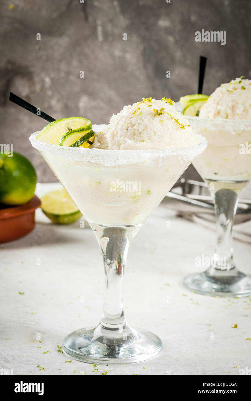 Refreshing summer alcoholic cocktail floating margarita. With tonic and