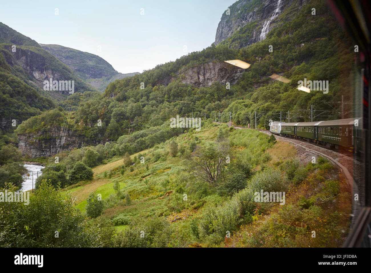 Flam train descent in Norway. Norwegian mountain landscape. Tourism ...