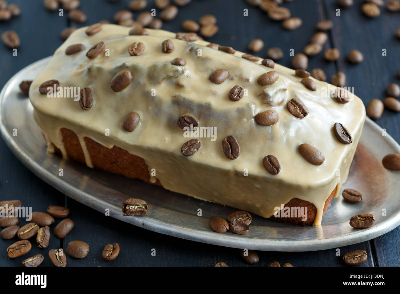 Homemade coffee cake with glaze. Stock Photo