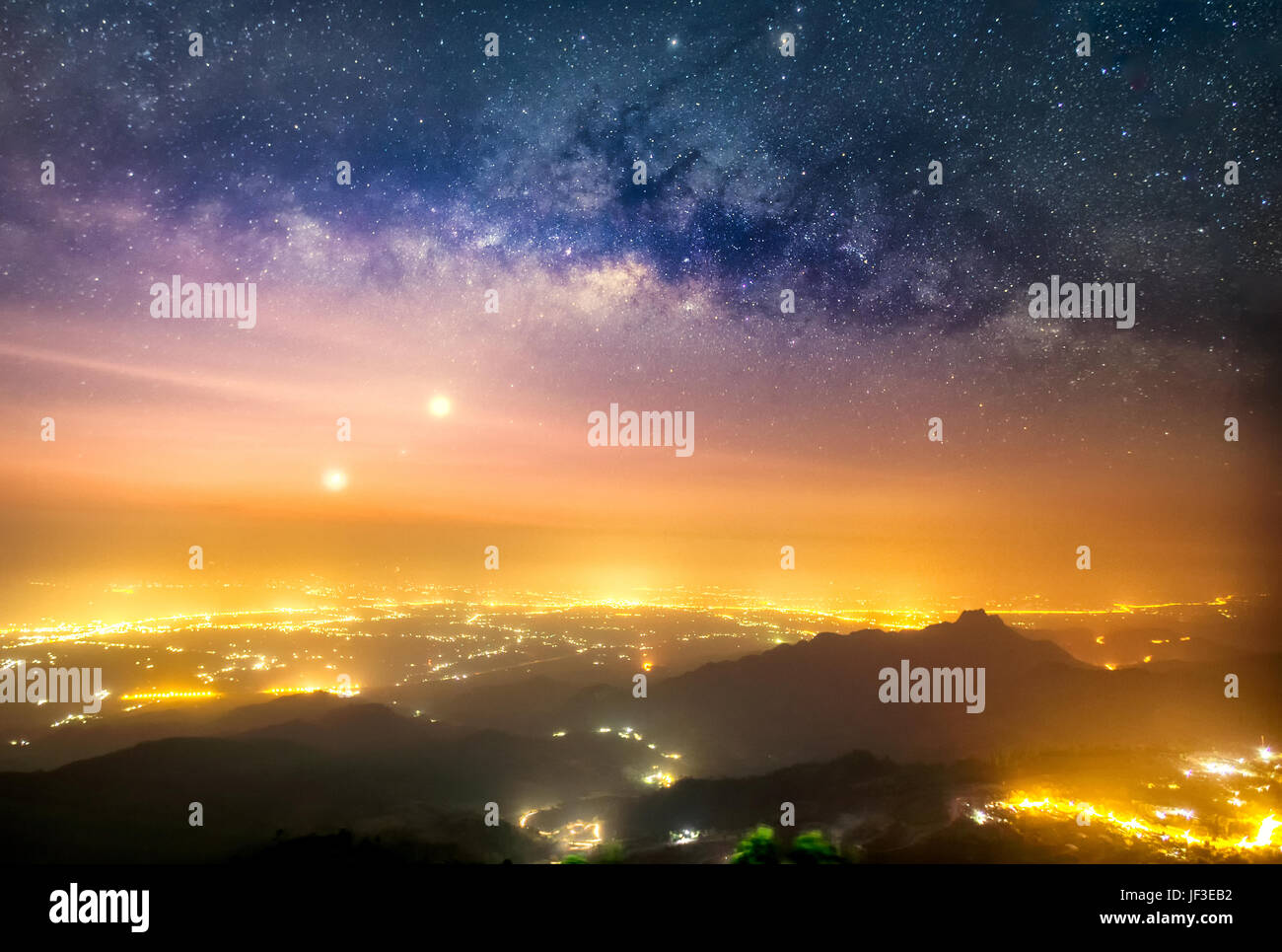 Beautiful Night Starry sky with Rising Milky Way over the mountain ...