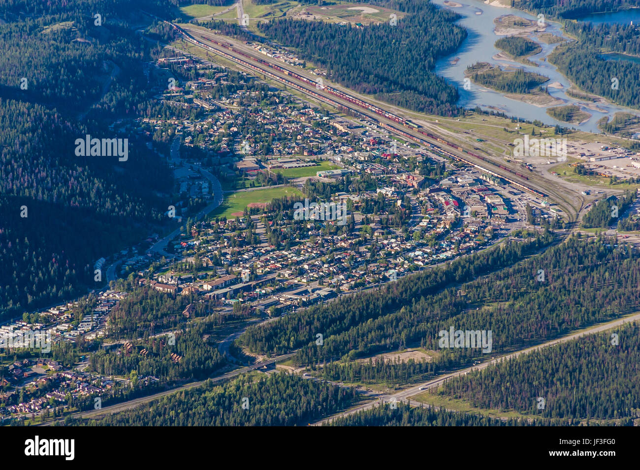 View from Whistler's Mountain in Jasper National Park, Alberta, Canada. Stock Photo