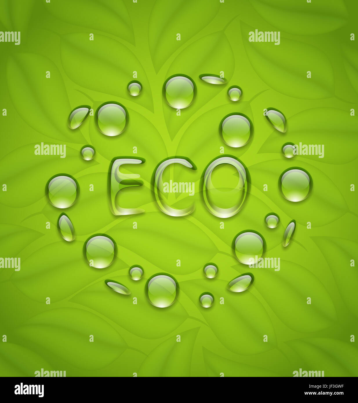 Illustration eco friendly background with water drops on fresh green ...