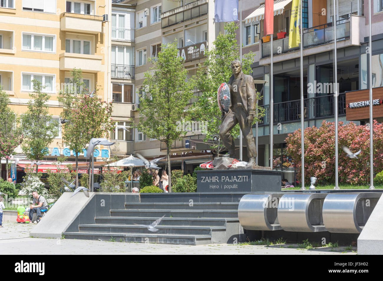 Zahir Pajaziti statue (former commander of the Kosovo Liberation Army), Sheshi Zahir Square, Pristina (Prishtina), Republic of Kosovo Stock Photo