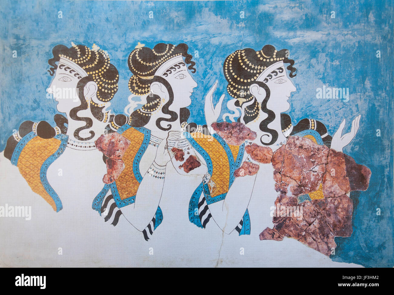 Ladies in Blue fresco, Palace of Knossos (Knosos), Heraklion (Irakleio), Irakleio Region, Crete (Kriti), Greece Stock Photo