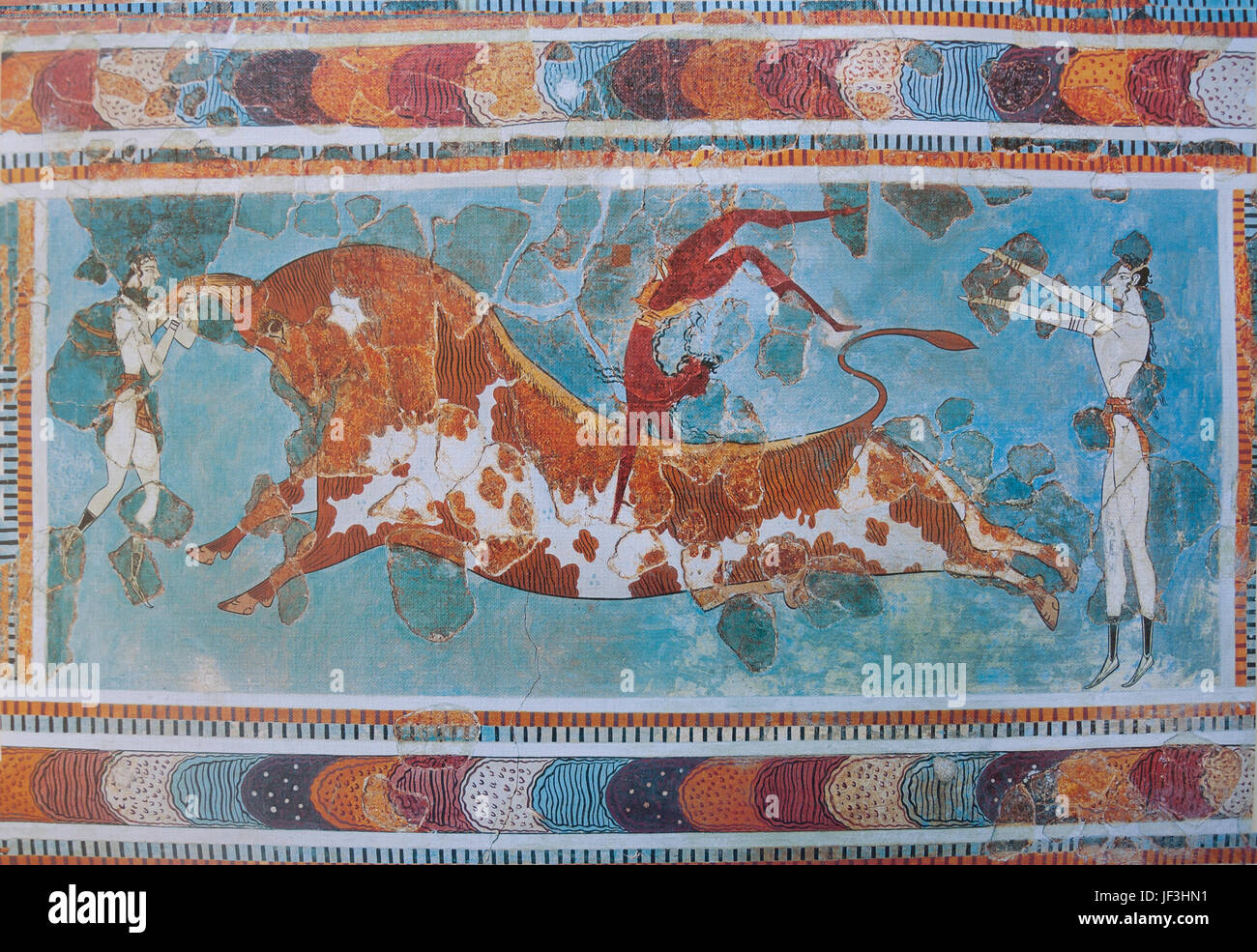 Bull-leaping fresco from Palace of Knossos (Knosos), Heraklion (Irakleio), Irakleio Region, Crete (Kriti), Greece Stock Photo