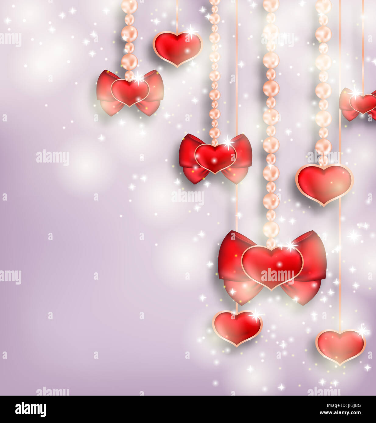 Illustration glowing background with hanging hearts for Valentine Day ...
