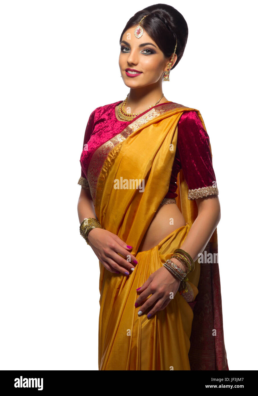 Indian young woman isolated on white Stock Photo - Alamy