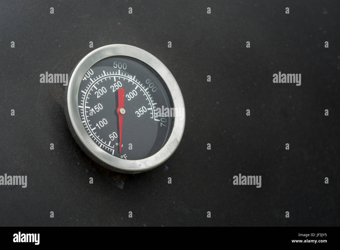 Temperature gauge on the exterior of a barbecue / bbq smoker not fired up. Possible visual