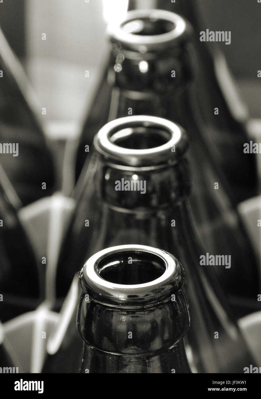 empty bottles in a crate of beer Stock Photo