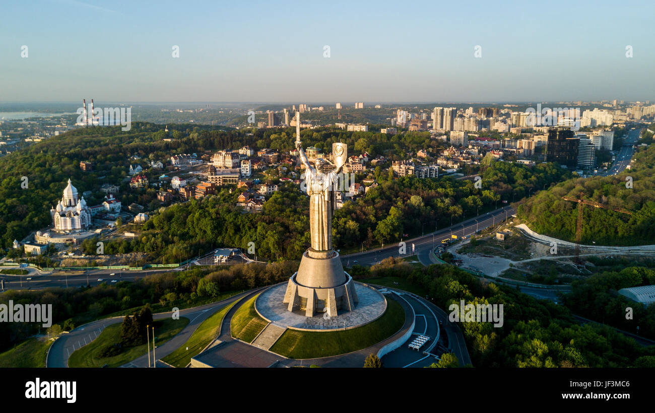Aerial view of Mother Motherland statue in Kyiv, Ukraine Stock Photo