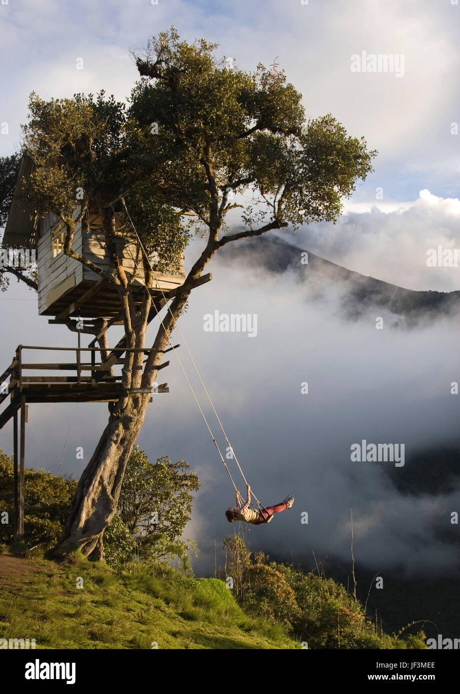 Casa del Arbol - Incredible swing over the abyss in Ecuador Stock Photo