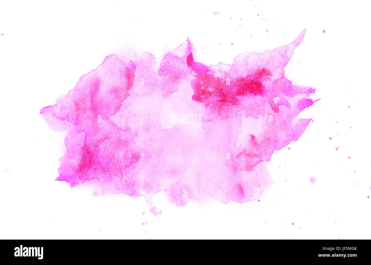 Abstract watercolor pink stain with splash. Isolated on white