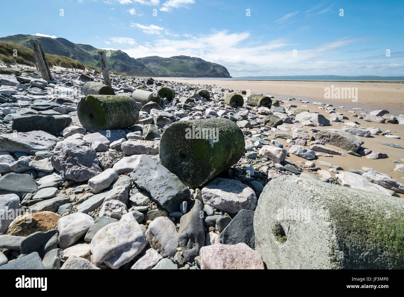 Conwy Morfa beach with Penmaen bach point in the distance Stock Photo