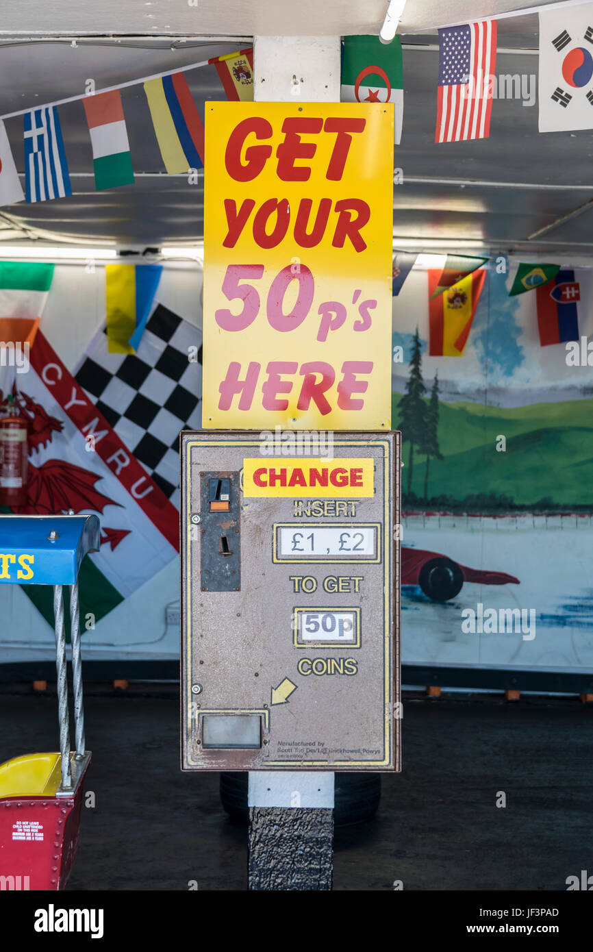 50p change machine at the amusement arcades Stock Photo