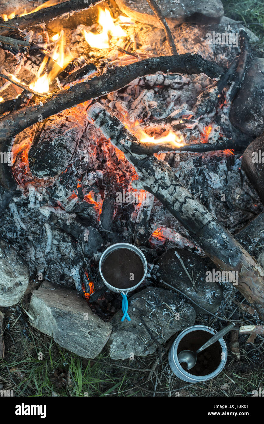 Old Coffee Pot in Camping Site Stock Photo - Image of item, fire