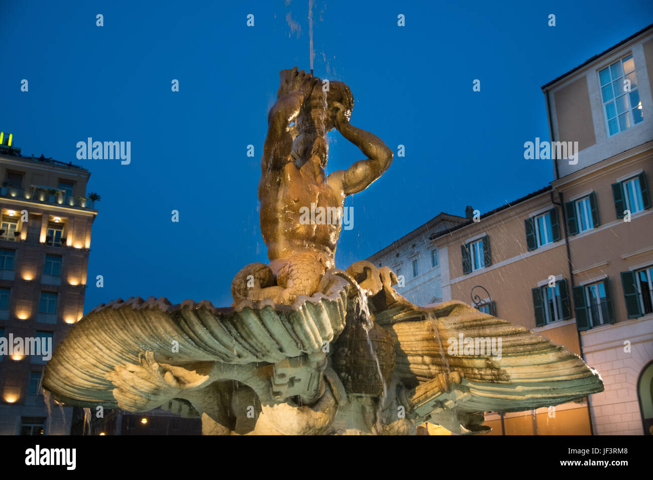Triton Fountain at Night, Gian Lorenzo Bernini, Barberini square, Rome ...