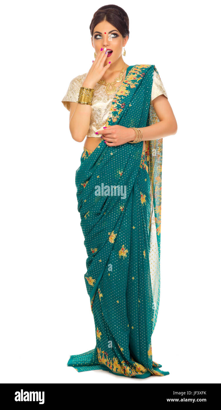 Indian young woman isolated on white Stock Photo - Alamy