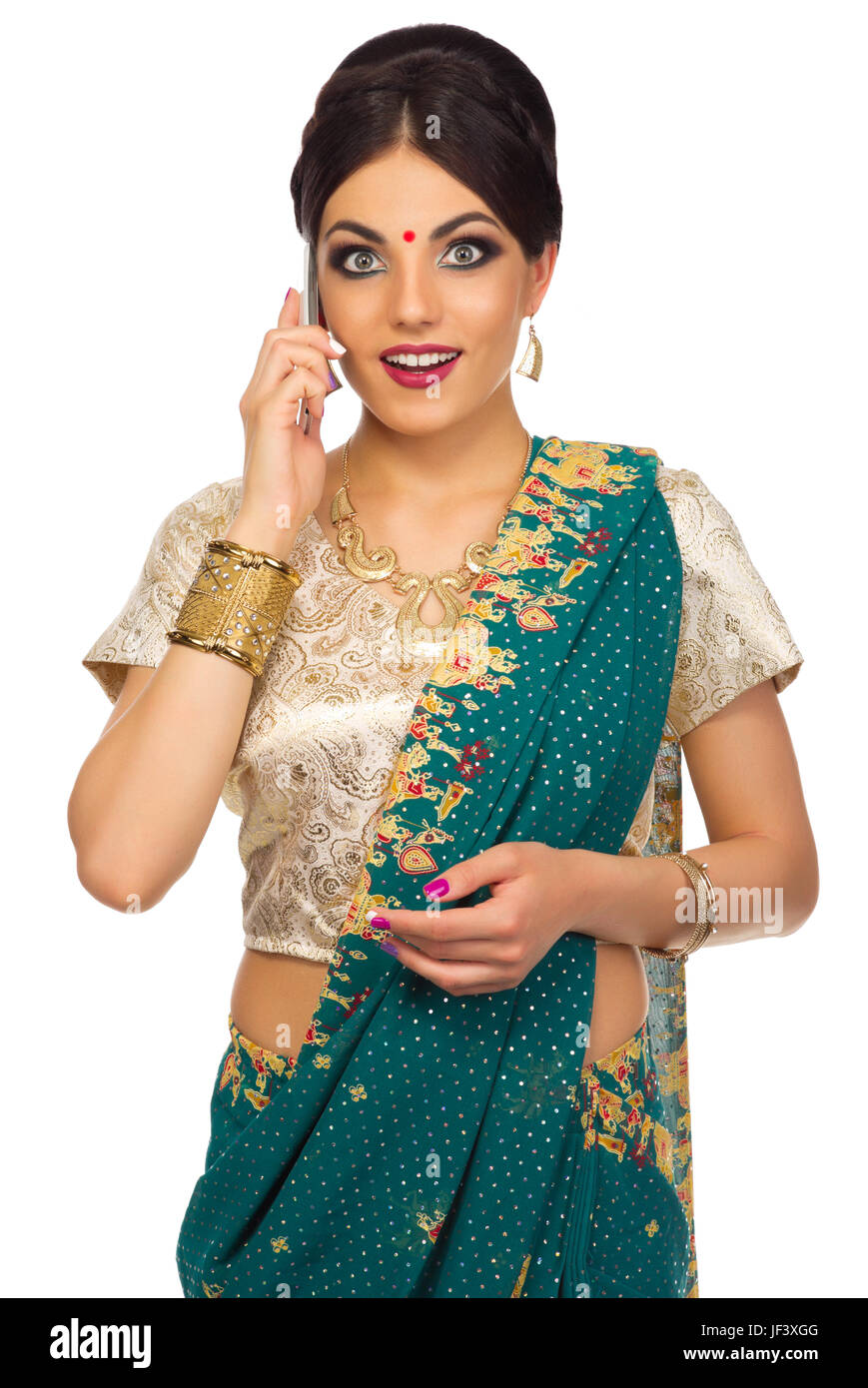 Indian young woman isolated on white Stock Photo - Alamy