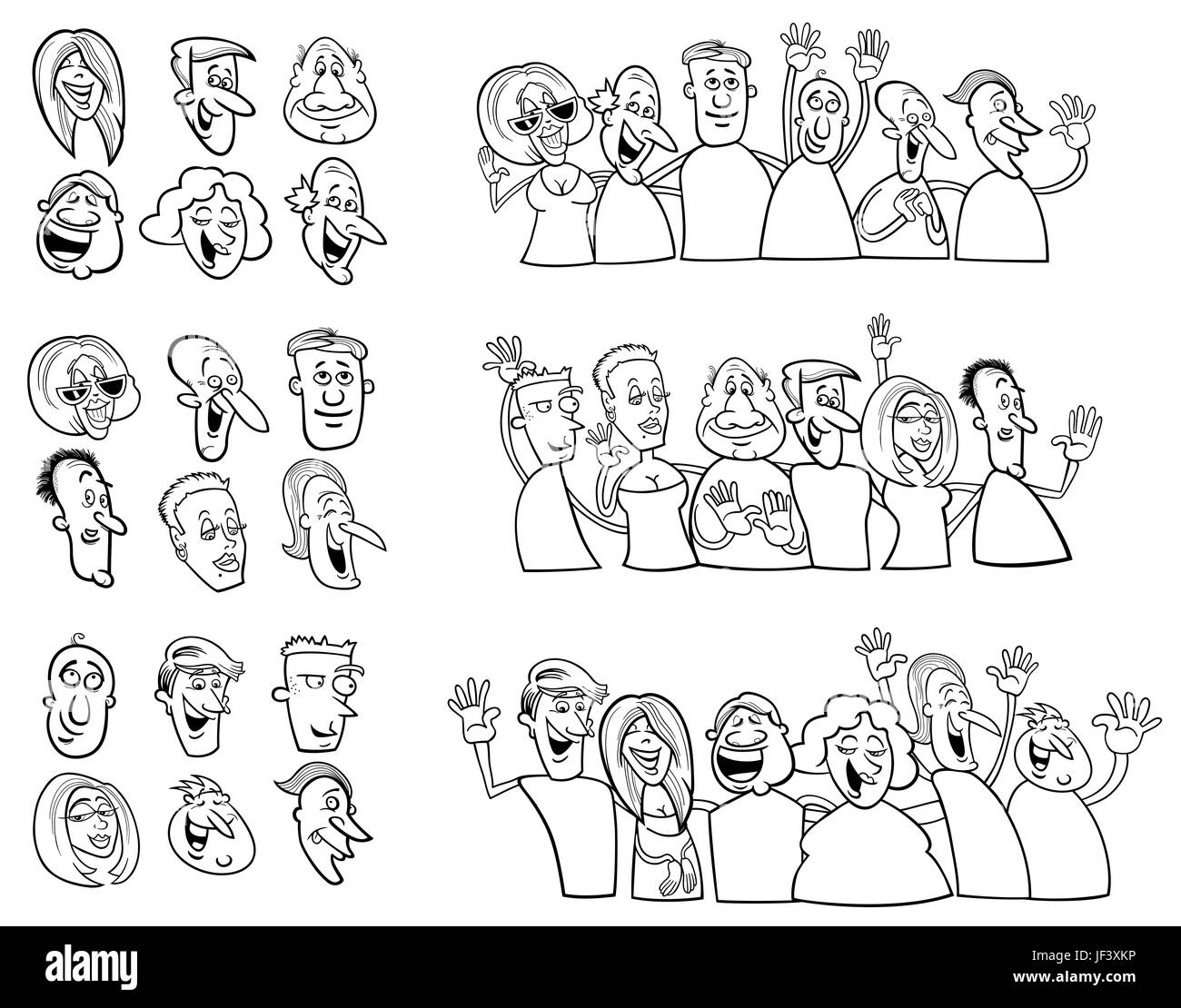 black and white set of happy people Stock Photo - Alamy
