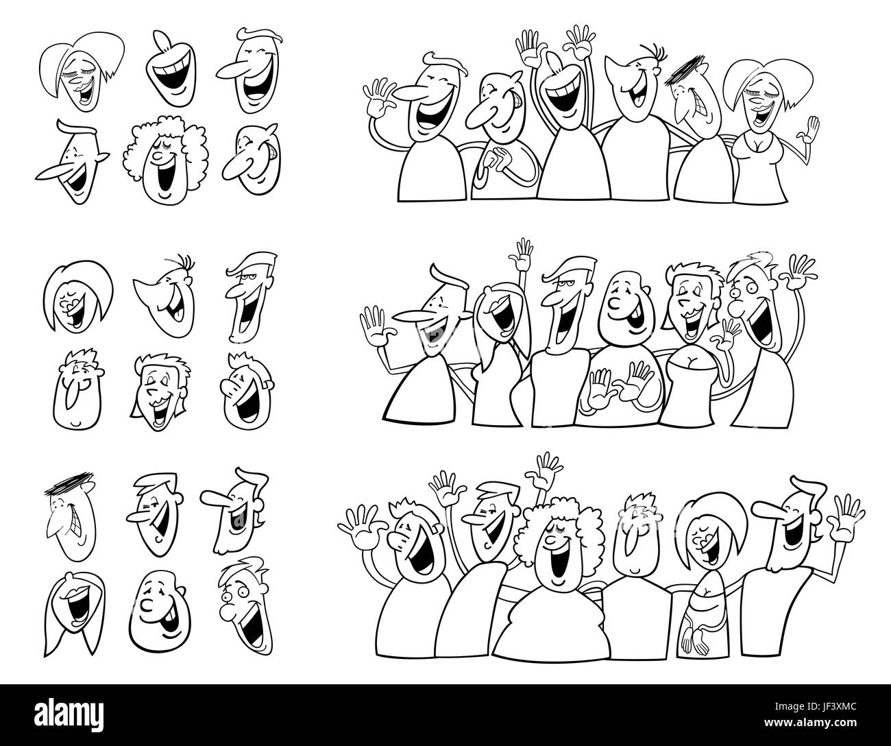 black and white happy people set Stock Photo - Alamy
