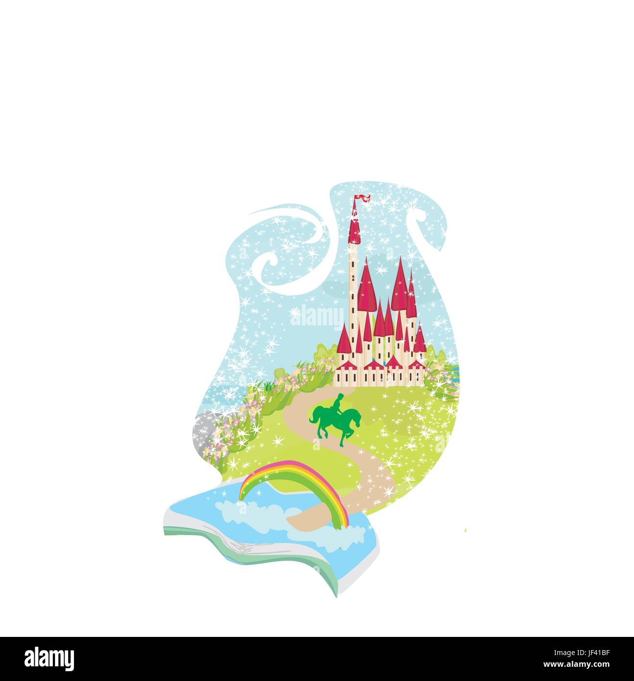 tower, hand, beautiful, beauteously, nice, story, hill, garden, horse, animal, Stock Vector