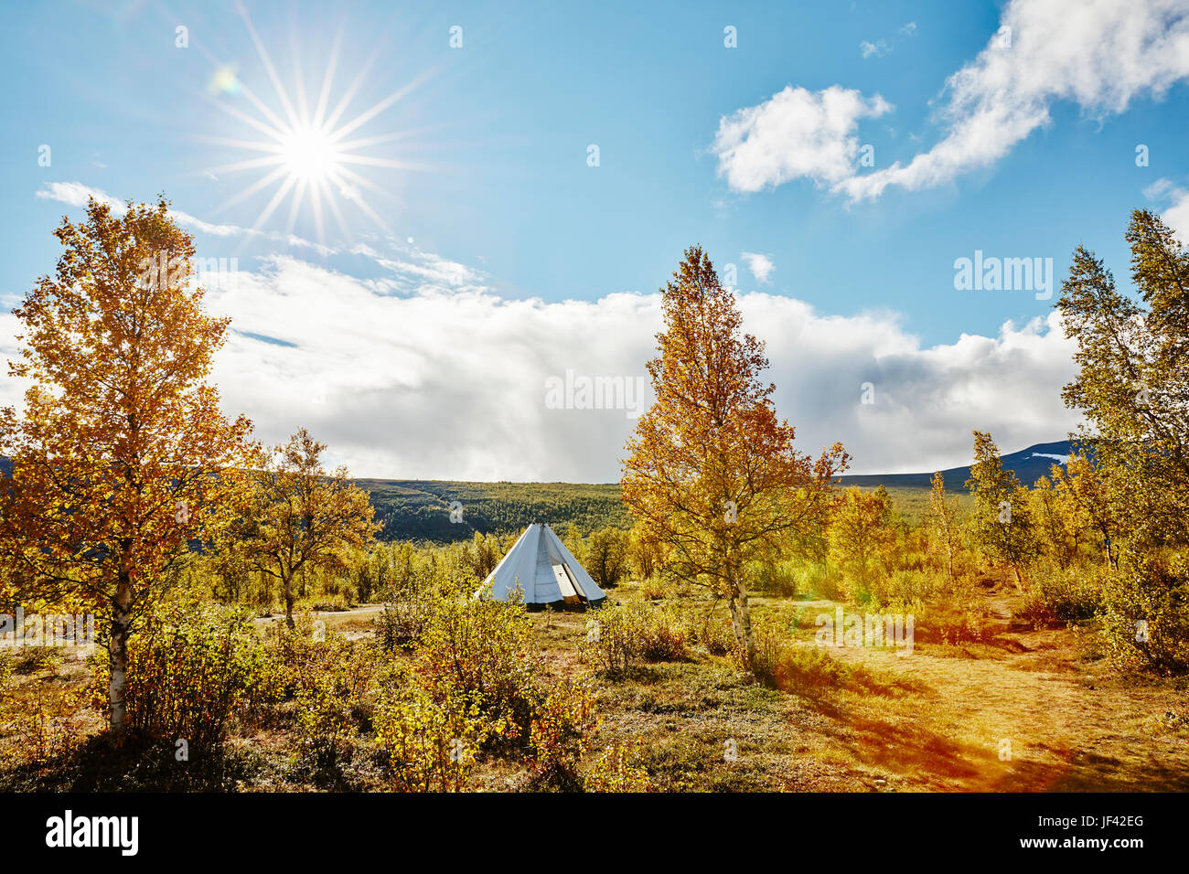 Tent in scenic landscape Stock Photo