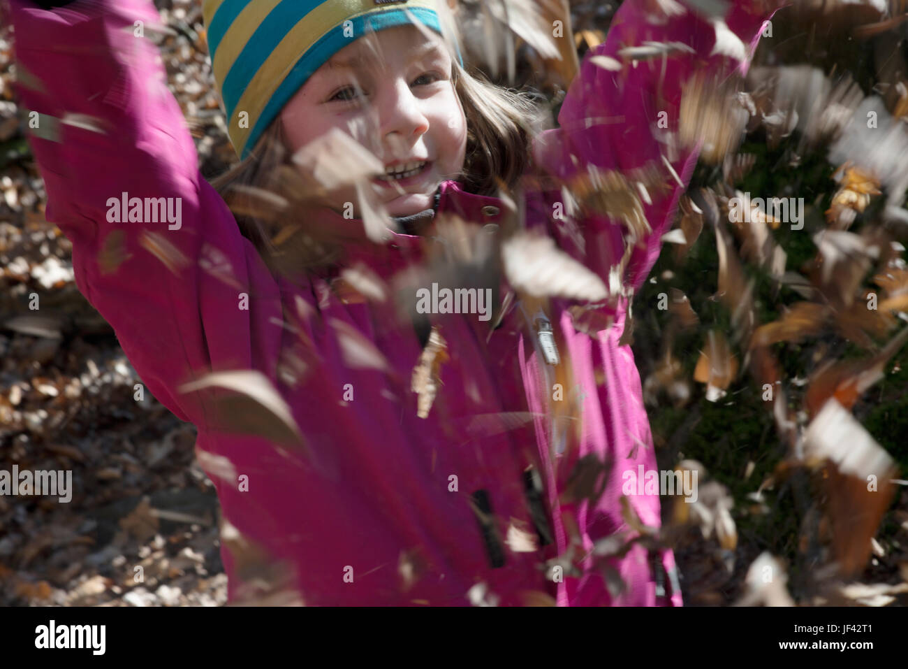Girl throwing leaves Stock Photo Alamy