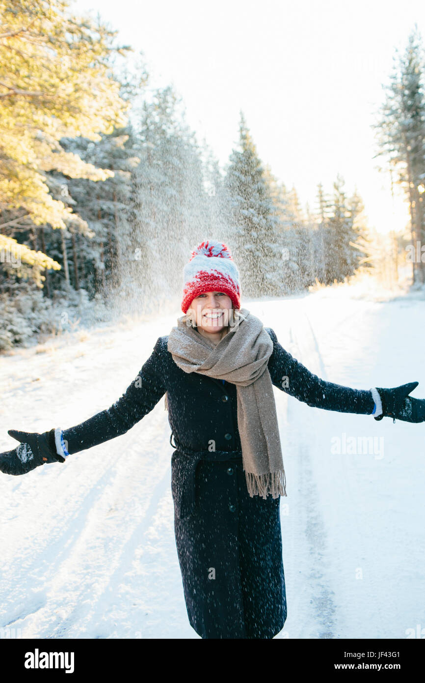 Young woman woolly hat smile hi-res stock photography and images - Alamy