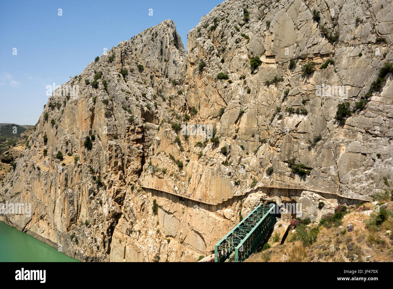 The Spanish Caminito del Rey tourist attraction, Malaga Province with high walkway around a gorge with the Rio Guadalhorce running through it. Stock Photo