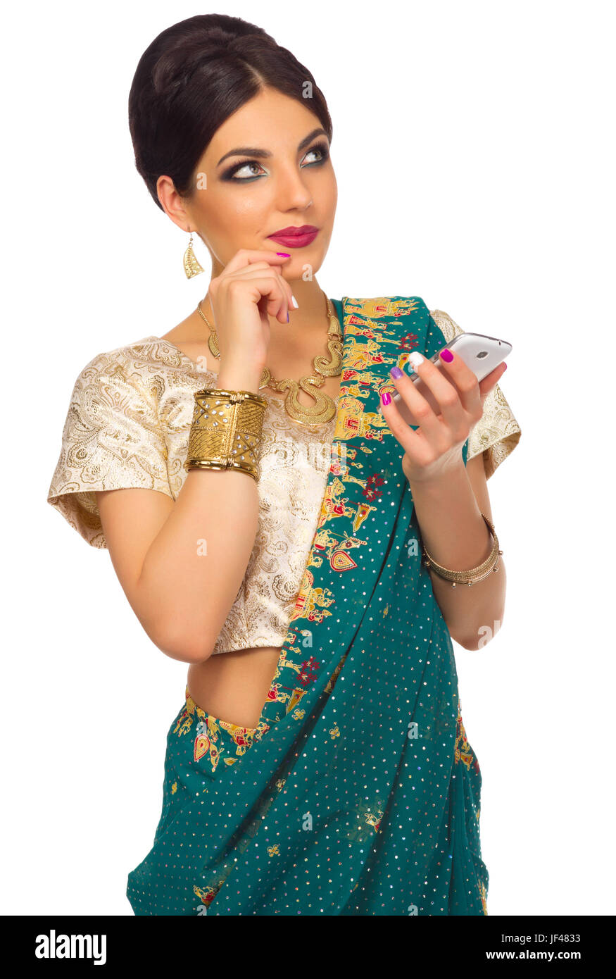 Indian young woman isolated on white Stock Photo - Alamy