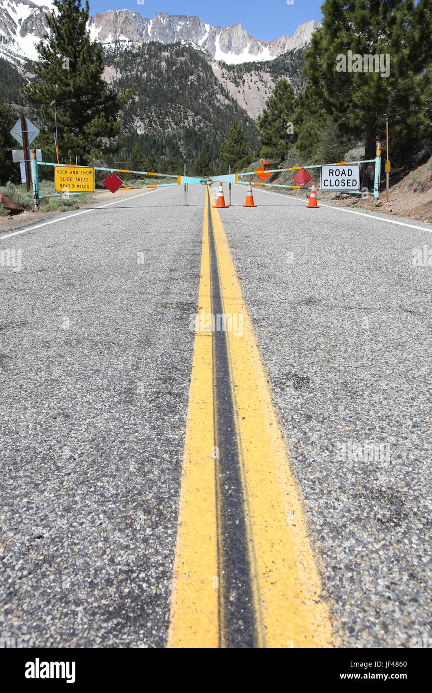 Road closed gate on the Tioga Pass in June 2017. After a record amount