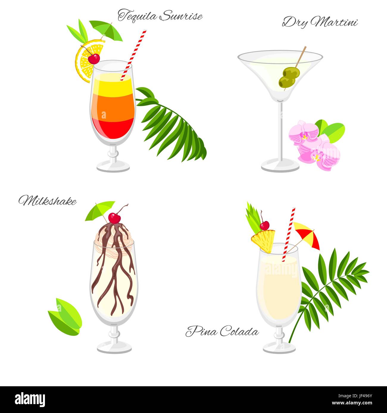 Set Of Popular Beach Party Cocktails Vector Cartoon Style Collection Of Summer Long Drinks Isolated On White For Restaurant Bar Menu Or Beach Party Stock Vector Image Art Alamy
