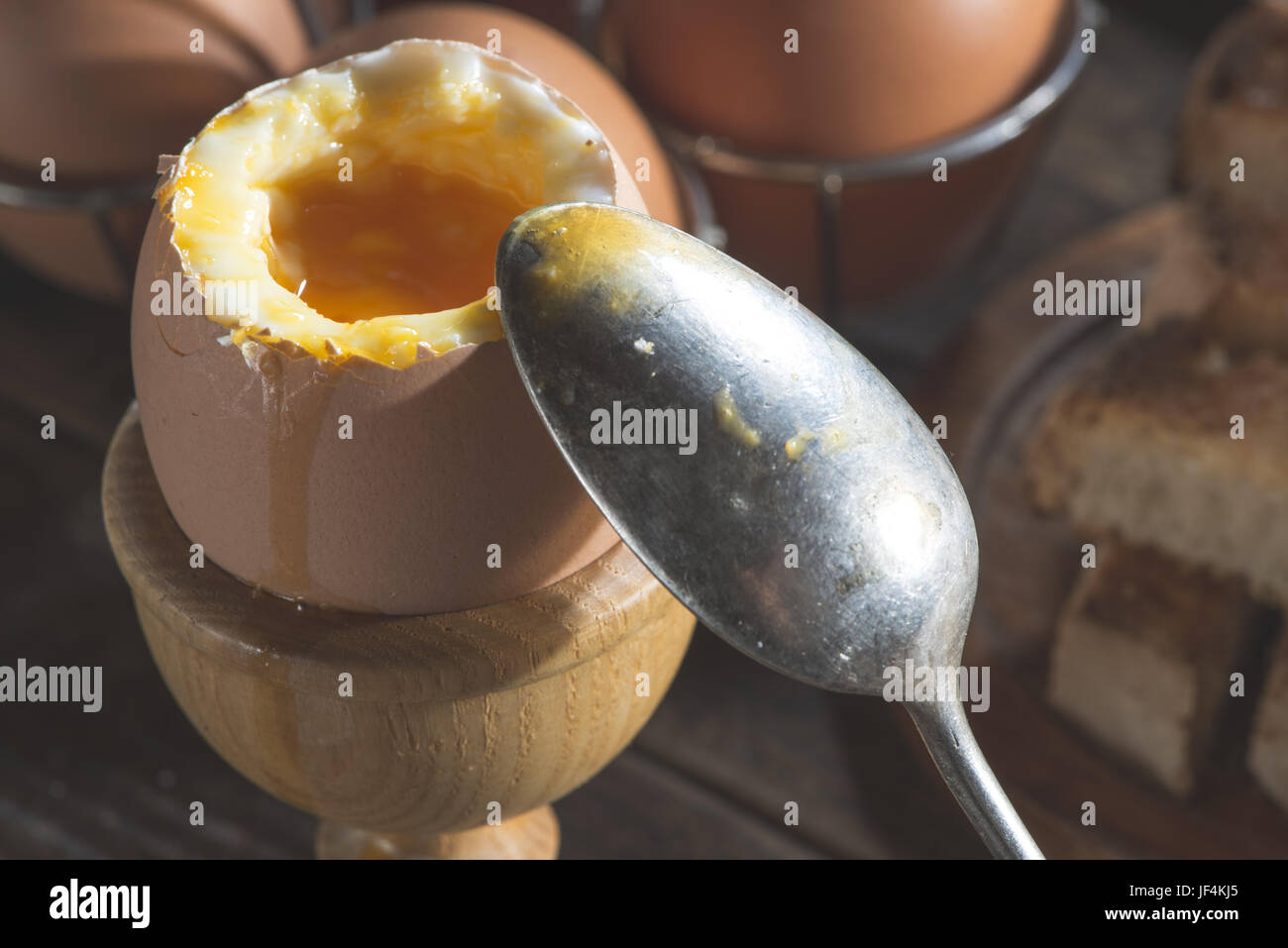 Boiled eggs breakfast table Stock Photo - Alamy