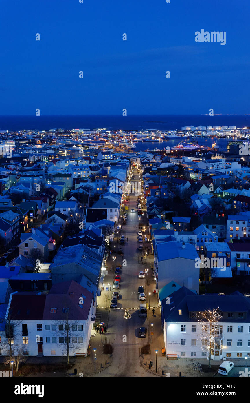 A night time view of Reyjavik Iceland Stock Photo