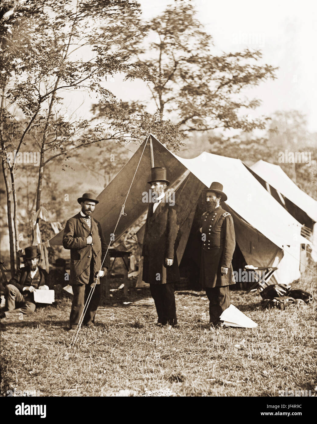 Antietam, Md. - Allan Pinkerton, President Abraham Lincoln, and Maj. Gen. John A. McClernand Photograph from the main eastern theater of the war, Battle of Antietam, September-October 1862. CREATED/PUBLISHED:  1862 October 3. CREATOR: Gardner, Alexander, 1821-1882, photographer. Stock Photo