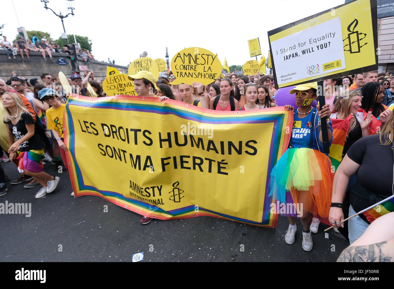 People take part in the Paris Gay Pride Parade, or known as Marche des Fiertes LGBT in France, on June 24, 2017 in Paris, France. Credit: Yuriko Nakao/AFLO/Alamy Live News Stock Photo