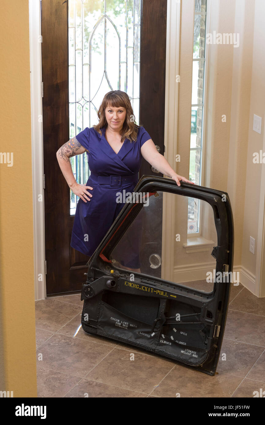 Former U.S.Air Force helicopter pilot and author of the 2017 memoir 'Shoot Like a Girl' Mary Jennings 'MJ' Hegar at her Texas home. She is running for a U.S. congressional seat in the 2018 election. Stock Photo